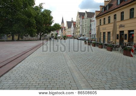 Cobblestone Street In Ingolstadt In Germany