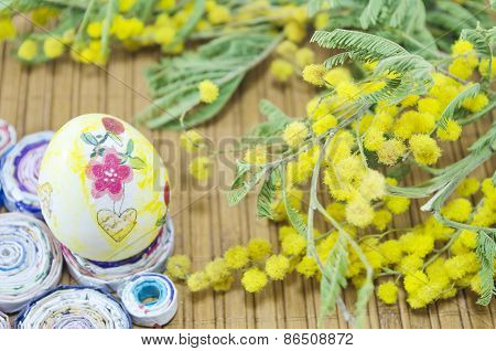 Hand Painted Easter Egg And Mimosa