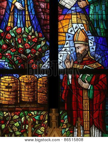 VIENNA, AUSTRIA - OCTOBER 11: Stained glass in Votiv Kirche (The Votive Church). It is a neo-Gothic church located on the Ringstrabe in Vienna, Austria on October 11, 2014