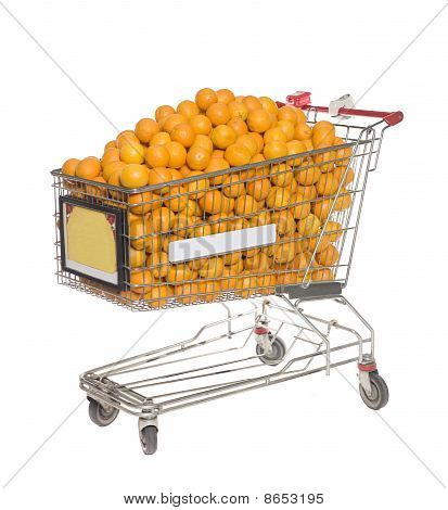 Shopping cart filled with oranges