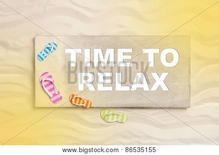 Time to relax: summer holidays on the beach with text for promotion.
