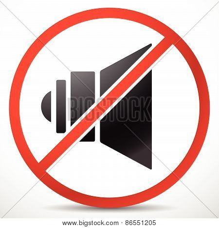 Speaker With Prohibition Sign. Mute, No Sound.