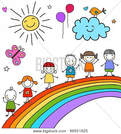 kids on rainbow
