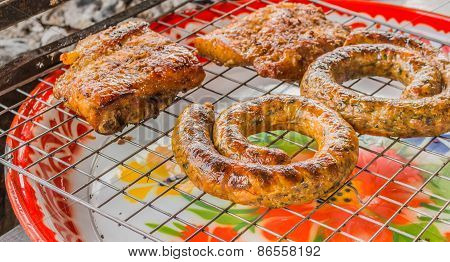 Sai Aua And Grilled Pork (notrhern Thai Spicy Sausage ) ,chiang Mai , Thailand