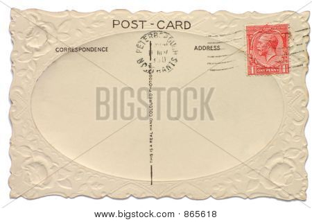 Vintage postcard britânico com um selo de um centavo do Rei Edward