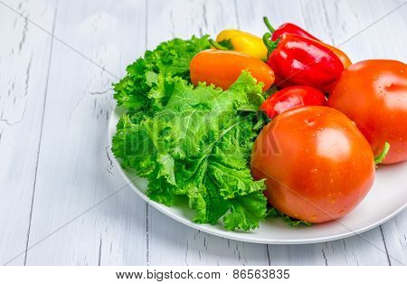 Mixed Fresh Vegetables On The White Plate