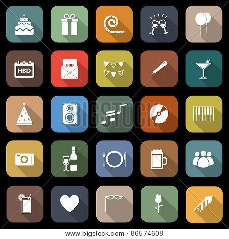 Birthday Flat Icons With Long Shadow