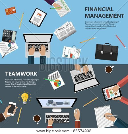 Modern flat design financial management and teamwork concept  for e-business, web sites, mobile applications, banners, corporate brochures, book covers, layouts etc. Vector eps10 illustration