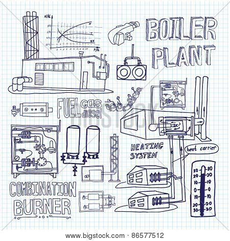 Boiler Room Equipment, Engineering Systems. Sketch. Vector File. Gas, Heat, Cold And Hot Water. Util