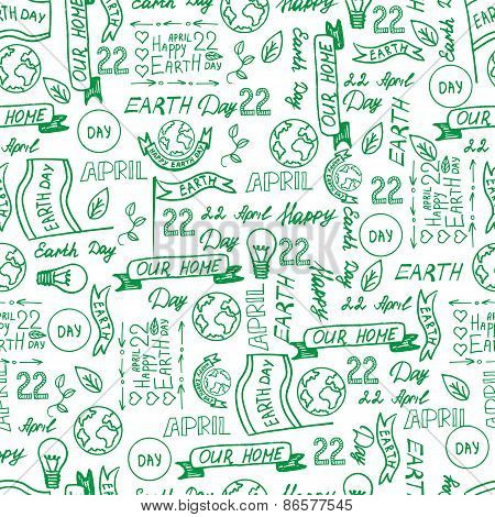 A Vector Set  For Earth Day.sketch Illustration Of Planet Earth, On Seamless Background,