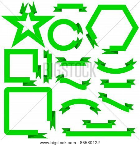 Set Green Ribbons  And Banners, Vector Illustration