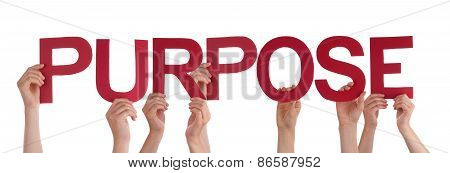 Many People Hands Holding Red Straight Word Purpose