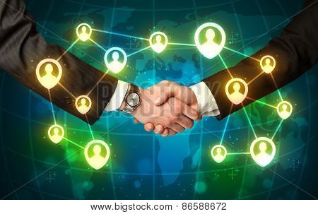 Business handshake, social netwok concept