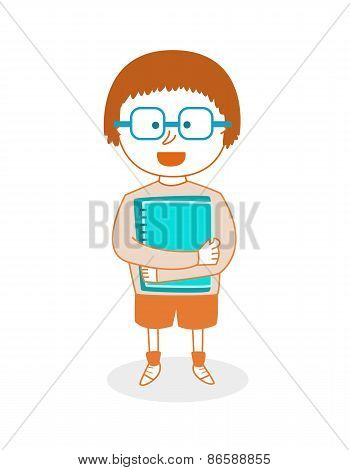 School Boy With Notebooks, Vector Illustration