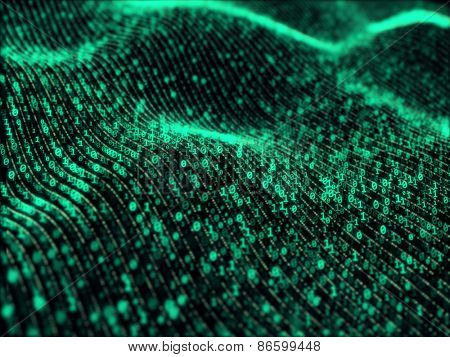 Waves of digital information concept - binare code background