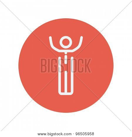 Winner thin line icon for web and mobile minimalistic flat design. Vector white icon inside the red circle.