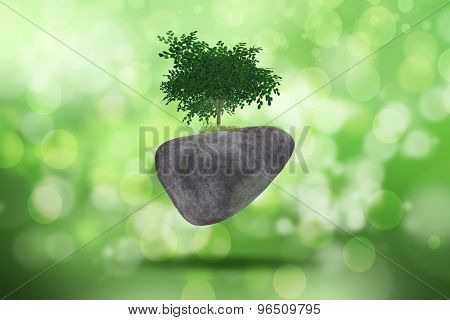 3D background with a tree on rock against a defocussed background