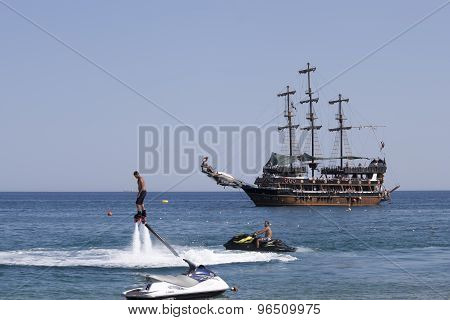 Flyboard And Yachting Stylized Pirate Schooner