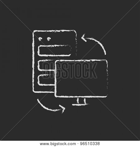 Personal computer set CPU centralk processing unit hand drawn in chalk on a blackboard vector white icon on a black background