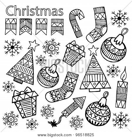 Christmas Sketch Icons Isolation Set Vector Design.