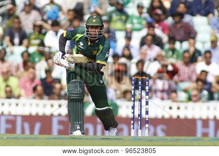 LONDON, ENGLAND - June 07 2013: Pakistan's Nasir Jamshed batting during the ICC Champions Trophy cricket match between Pakistan and The West Indies at The Oval Cricket Ground.