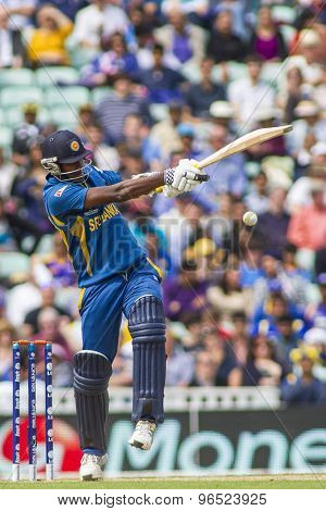 LONDON, ENGLAND - June 17 2013: Sri Lanka's Angelo Mathews (c) batting during the ICC Champions Trophy international cricket match between Sri Lanka and Australia.