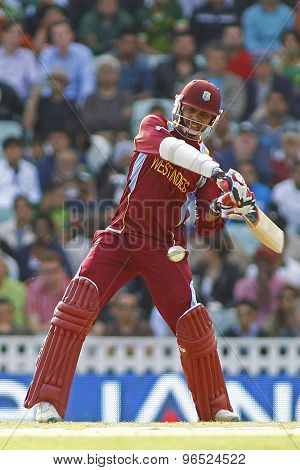 LONDON, ENGLAND - June 07 2013: West Indies Sunil Narine batting during the ICC Champions Trophy cricket match between Pakistan and The West Indies at The Oval Cricket Ground.