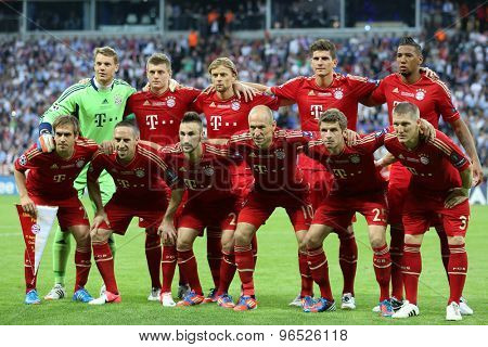 MUNICH, GERMANY May 19 2012. The Bayern team for the 2012 UEFA Champions League Final at the Allianz Arena Munich contested by Chelsea and Bayern Munich