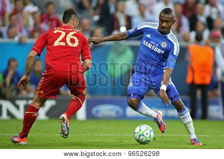 MUNICH, GERMANY May 19 2012. Bayern's German defender Diego Contento and Chelsea's Ivory Coast forward Salomon Kalou in action during the 2012 UEFA Champions League Final at the Allianz Arena Munich