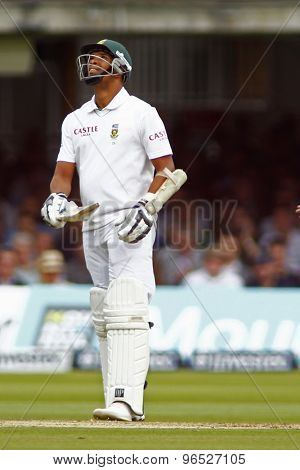 LONDON, ENGLAND. AUGUST 17 2012 South Africa's Vernon Philander celebrates a half century during the third Investec cricket  test match between England and South Africa, at Lords Cricket Ground
