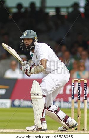 LONDON, ENGLAND. AUGUST 19 2012 South Africa's Hashim Amla batting during the third Investec cricket  test match between England and South Africa, at Lords Cricket Ground