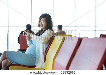 Woman Waiting Her Flight