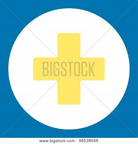 Plus flat yellow and white colors round button