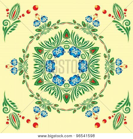 seamless pattern with floral ornament with elements of berries and leaves