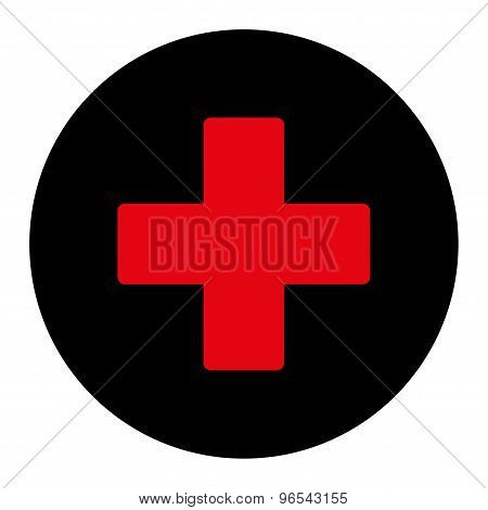 Plus flat intensive red and black colors round button