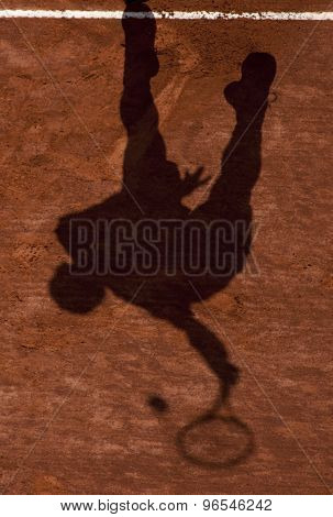 MONTE CARLO, MONACO. APRIL 20 2012 A shadow of a player during the quarter final singles match between Andy Murray (GBR) and Tomas Berdych (CZE) at the ATP Monte Carlo Masters  .