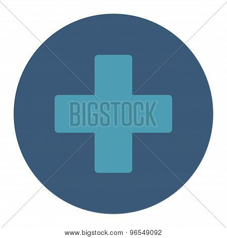 Plus flat cyan and blue colors round button