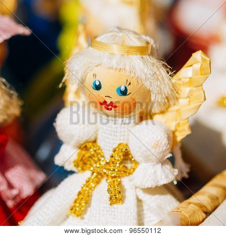 Colorful Belarusian Straw Dolls At Local Market In Belarus