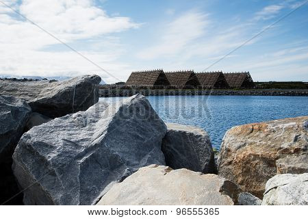 wooden buildings for fish drying, Lofoten Islands