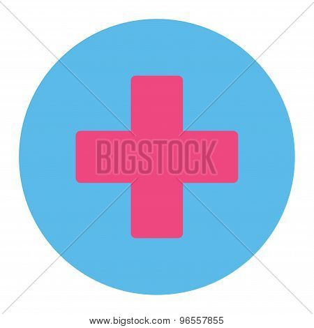 Plus flat pink and blue colors round button