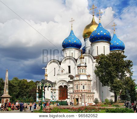 SERGIYEV POSAD, RUSSIA - AUGUST 26, 2011: Dormition cathedral (1585) in Trinity Lavra of St. Sergius, Sergiyev Posad, Russia