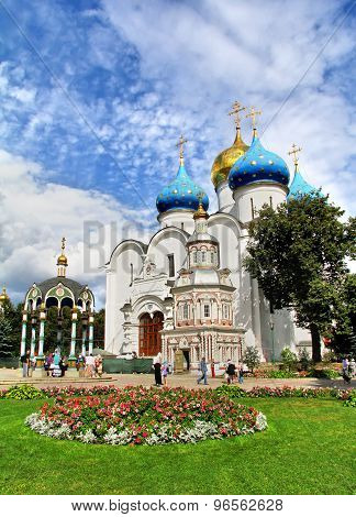 SERGIYEV POSAD, RUSSIA - AUGUST 26, 2011: Dormition cathedral (1585) in Trinity Lavra of St. Sergius, Sergiyev Posad, Russia