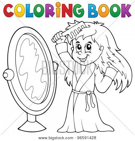 Coloring book girl combing hair theme 1 - eps10 vector illustration.