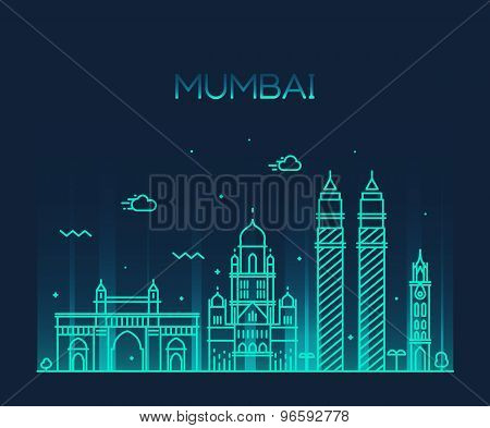 Mumbai City skyline vector illustration line art