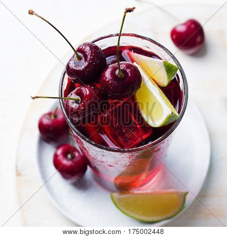 Cherry Limeade, Lemonade, Cola, Cocktail In Glass.