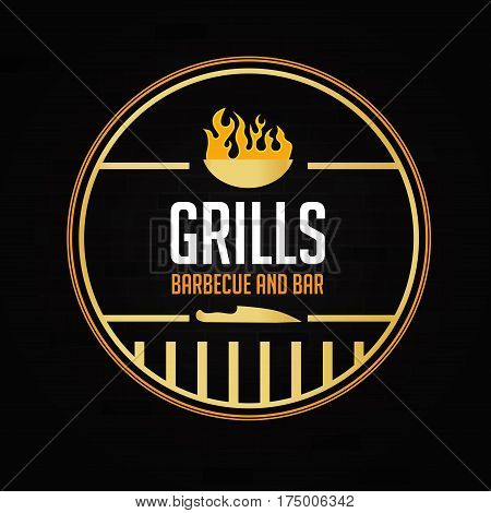 Logo Restaurant Grill BBQ Gold and Black Vector