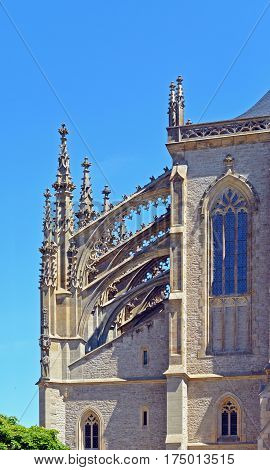 Front view on buttress on church of Saint Barbara a Roman Catholic church in the Gothic Style at Kutna Hora Czech Republic Europe
