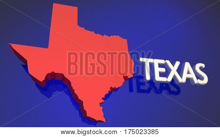 Texas Red State Map TX Word Name 3d Illustration