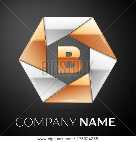 Letter B vector logo symbol in the colorful hexagon on black background. Vector template for your design