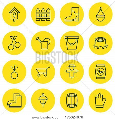 Set Of 16 Planting Icons. Includes Hanger, Bugbear, Grains And Other Symbols. Beautiful Design Elements.